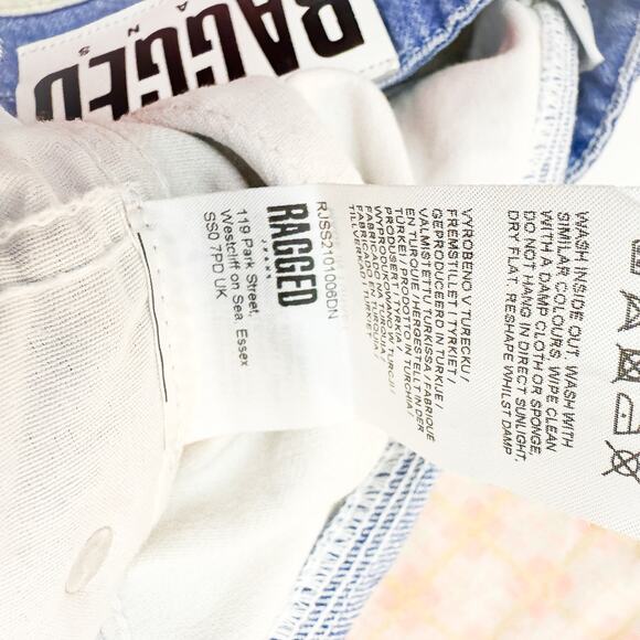 The Ragged Priest Jeans Patchwork Checkered Jeans Lime Green Salmon Blue Size 34 - Picture 8 of 9